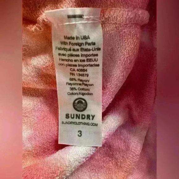 Sundry Sweatshirt Pink Tie Dye LS Pullover Jersey Top Size 3 Large Made in USA - Picture 7 of 8